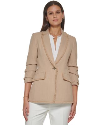 Tommy Hilfiger - Women's Fringe-Trim Scrunch-Sleeve One-Button Jacket