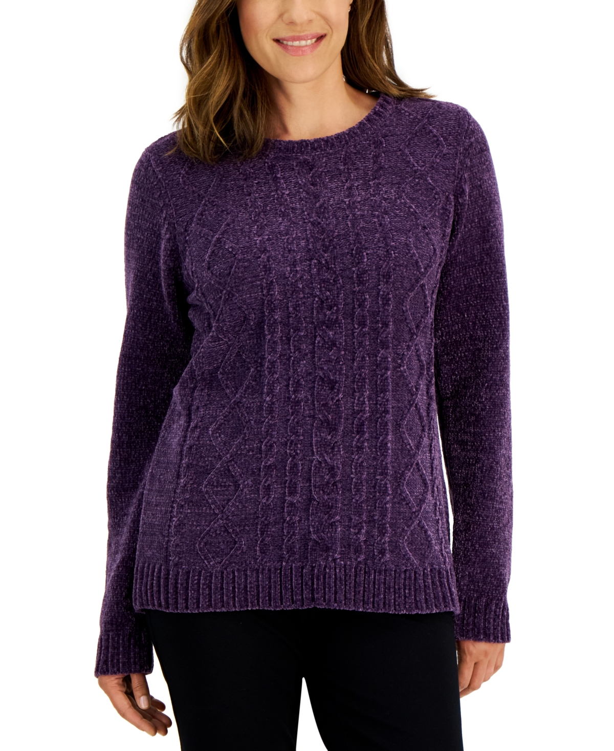 Women's Cable-Knit Sweater, Created for Macy's - Purple Dynasty