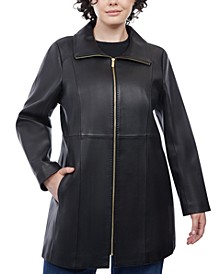 Women's Plus Size Leather Coat