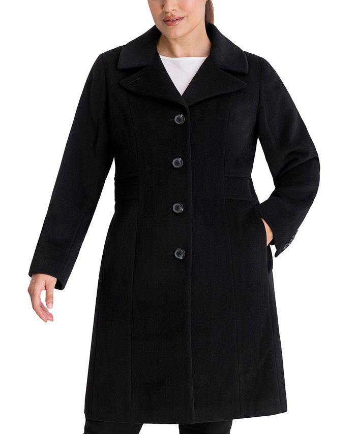 Anne Klein Women's Plus Size Single-Breasted Walker Coat, Created for ...
