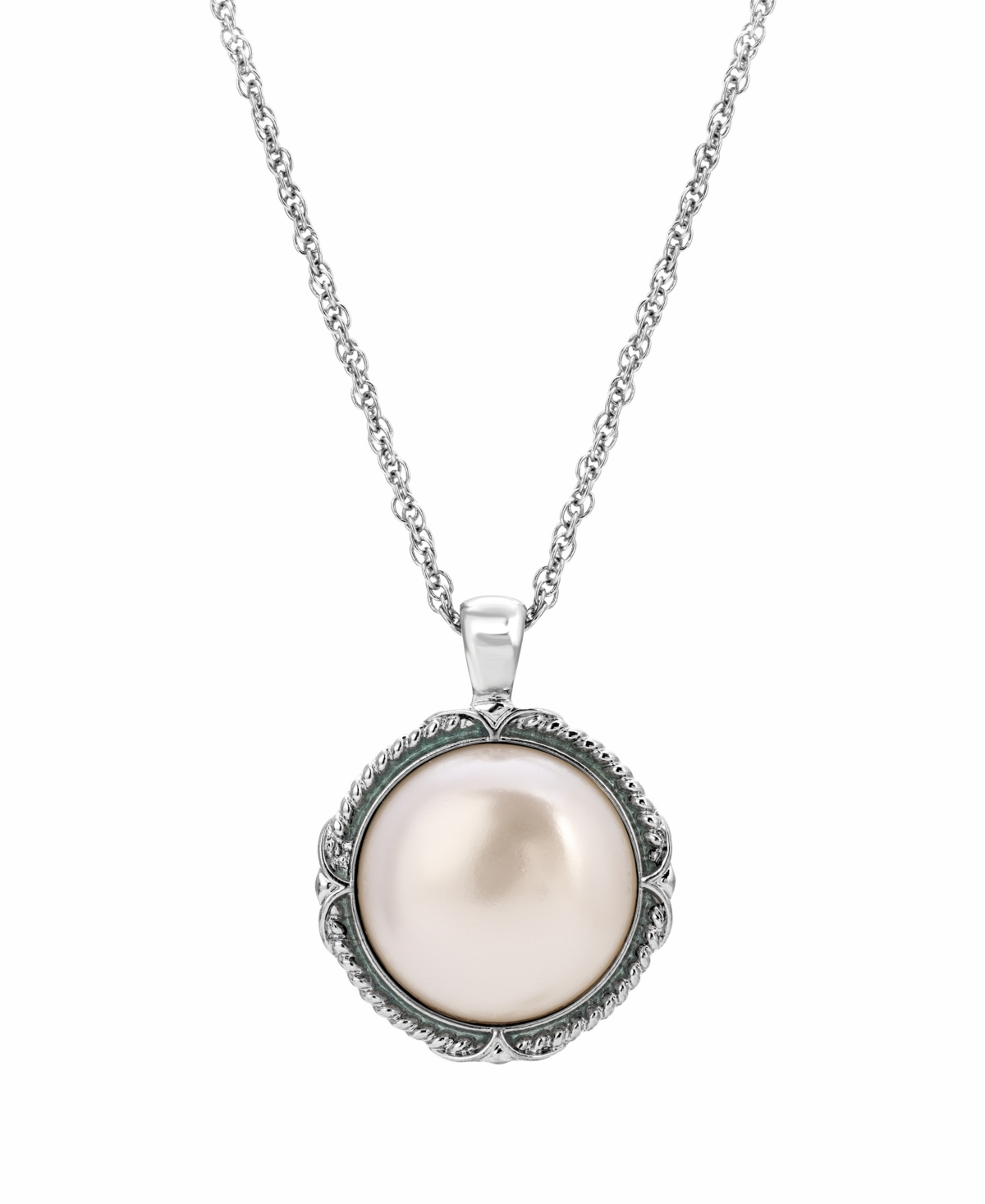 2028 Women's Imitation Pearl Round Stone Pendant Necklace In Pink