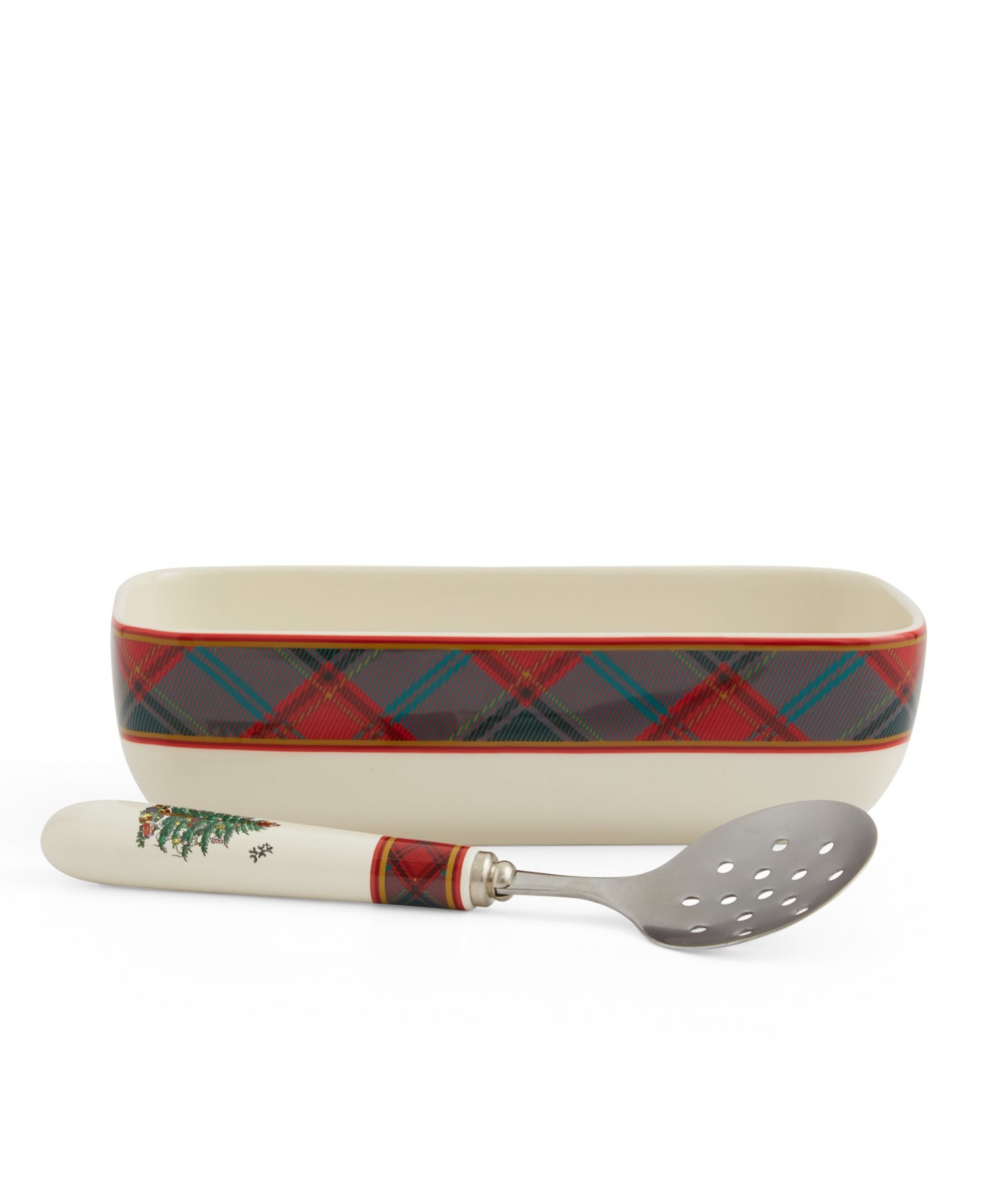 Spode Rectangular Server with Slotted Spoon Set