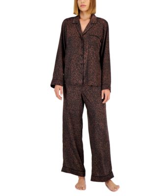 INC International Concepts - Women's Satin Animal-Print Notch-Collar Pajama Set