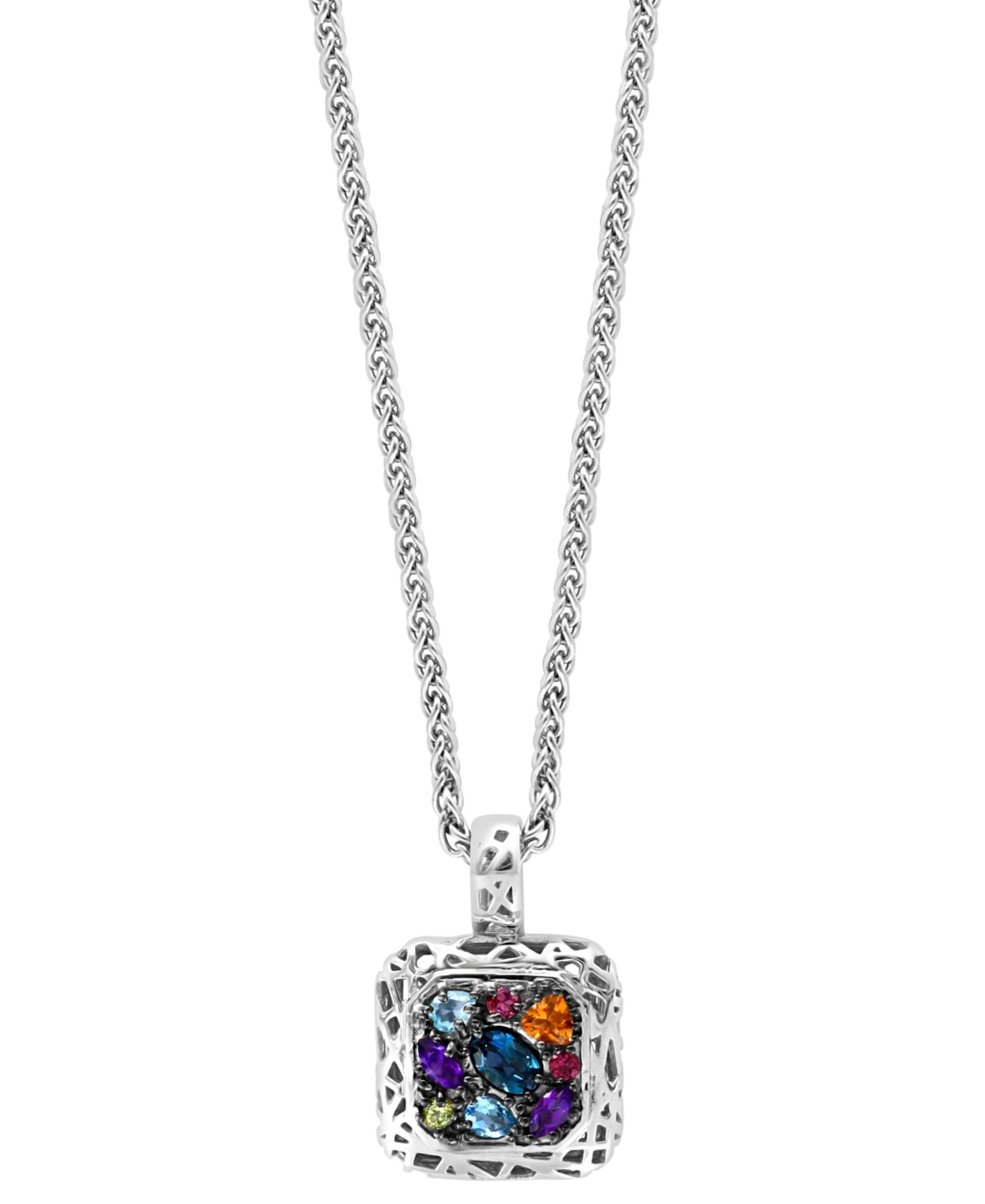 Effy Collection Effy Multi-gemstone Cluster Framed 18" Pendant Necklace (1-1/2 Ct. T.w.) In Sterling Silver In Multi Gemstone