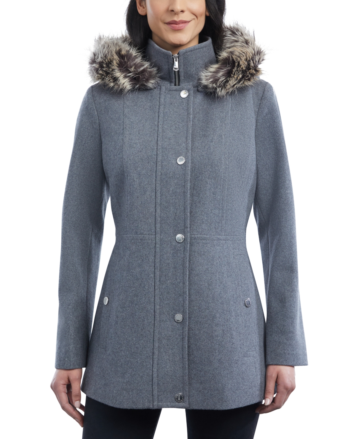 London fog faux fur shop hooded wool car coat