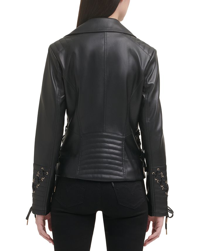 GUESS Women's Faux-Leather Asymmetric Moto Coat & Reviews - Coats ...