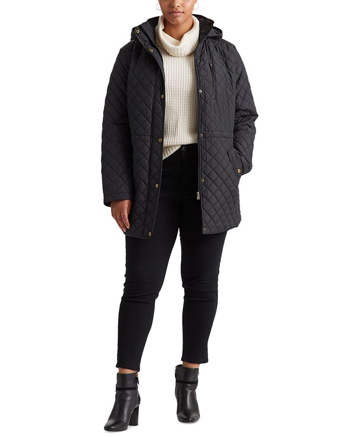 Lauren Ralph Lauren Plus Size FauxLeather Trimmed Hooded Anorak