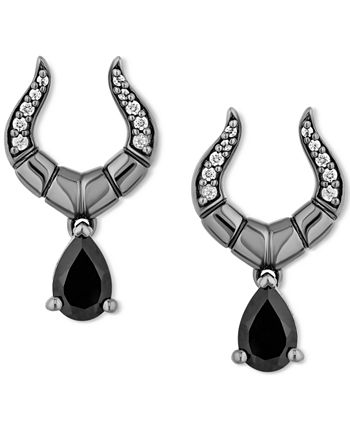 Enchanted Disney Fine Jewelry - Onyx & Diamond (1/10 ct. t.w.)  Maleficent Stud Earrings in Black Rhodium-Plated Sterling Silver