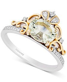 Green Amethyst (1-1/10 ct. t.w.) & Diamond (1/10 ct. t.w.) Cinderella Stepsister Tiara Ring in Sterling Silver & 14k Gold