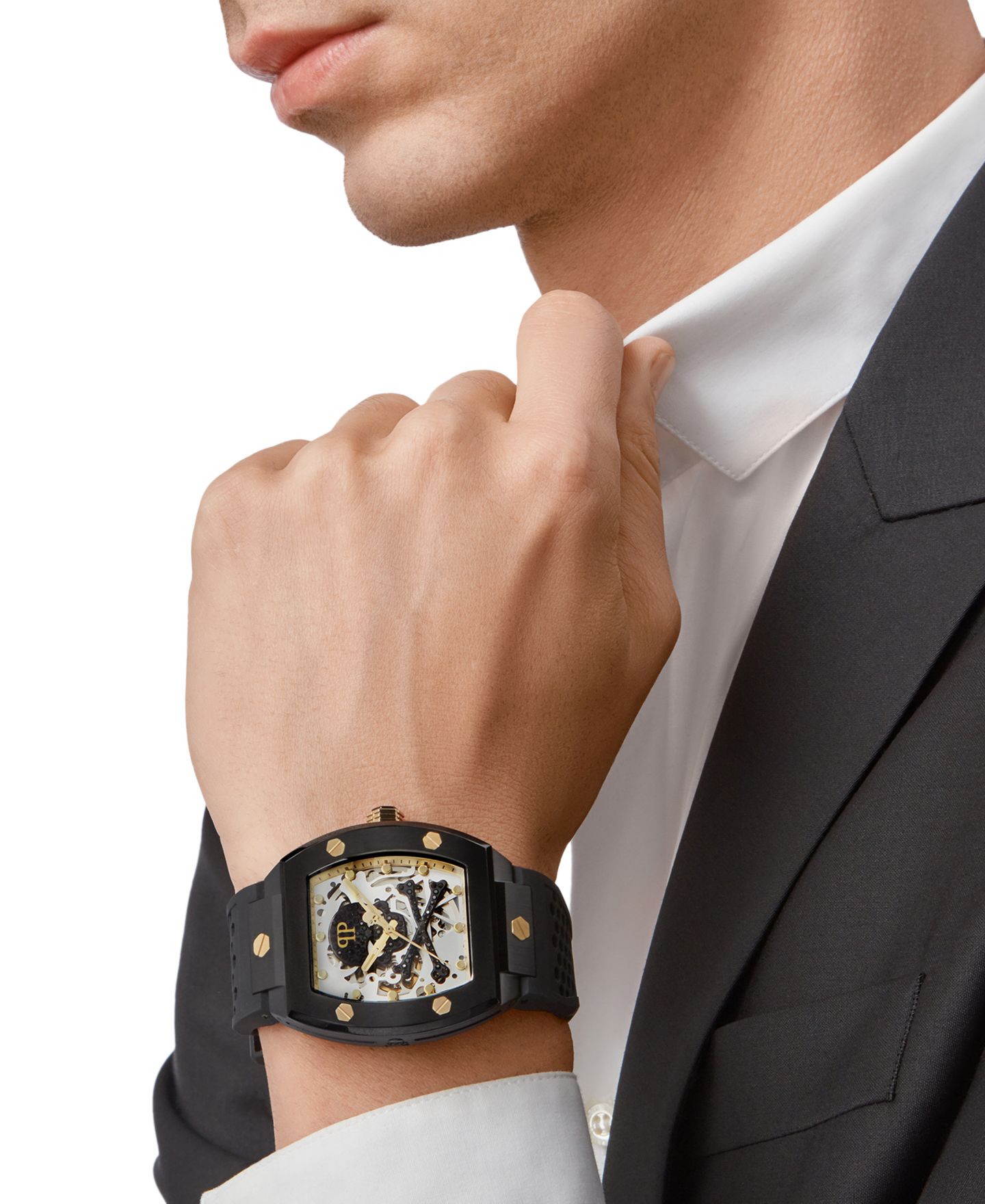 Мужские часы Philipp Plein Automatic The $keleton Black & Gold-Tone Tonneau Strap Watch 44mm — фото 5