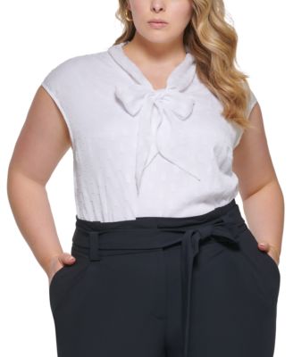Calvin Klein - Plus Size Tie-Neck Textured Blouse