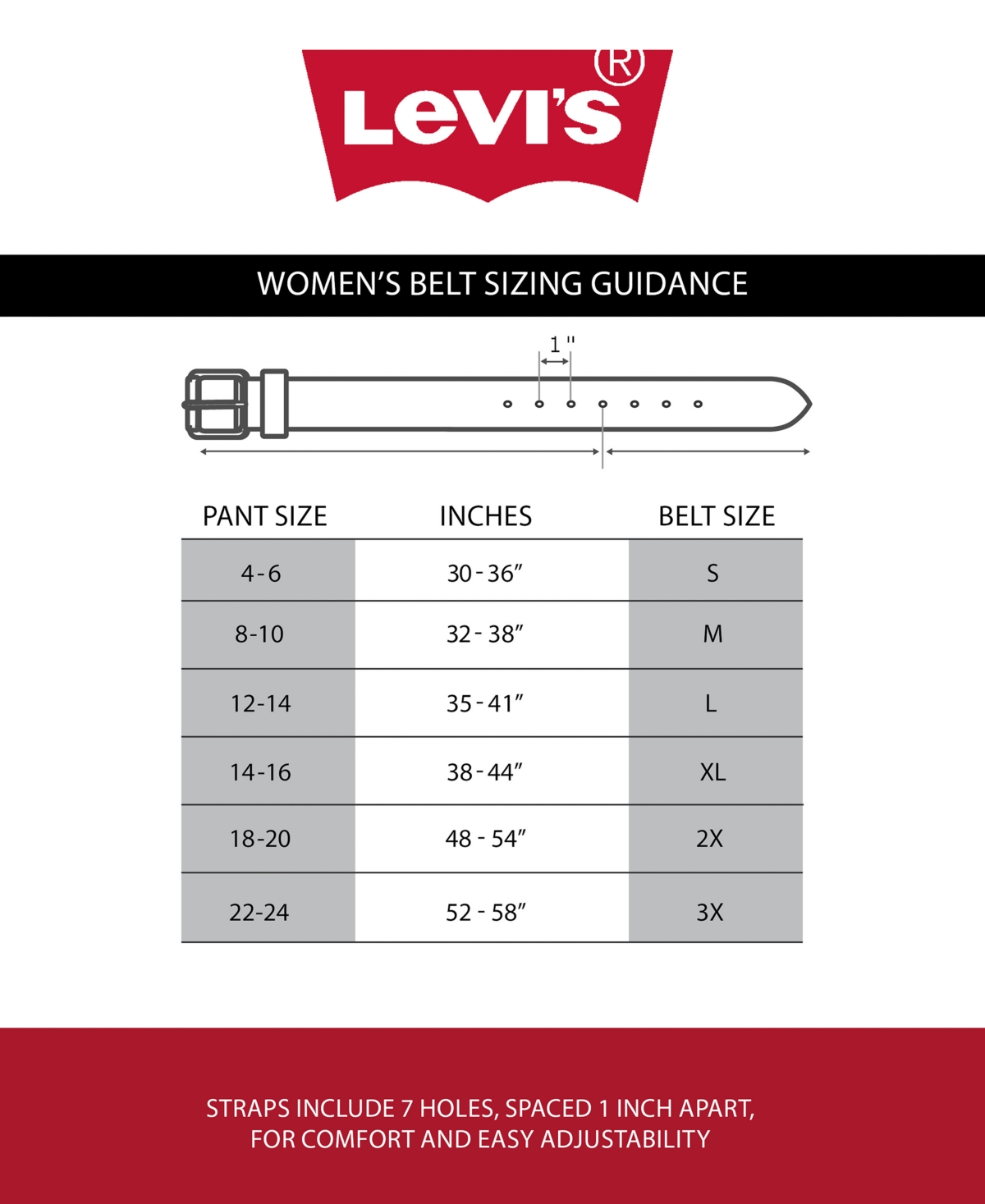 LEVI'S WOMEN'S SLIM ADJUSTABLE PERFORATED LEATHER BELT 