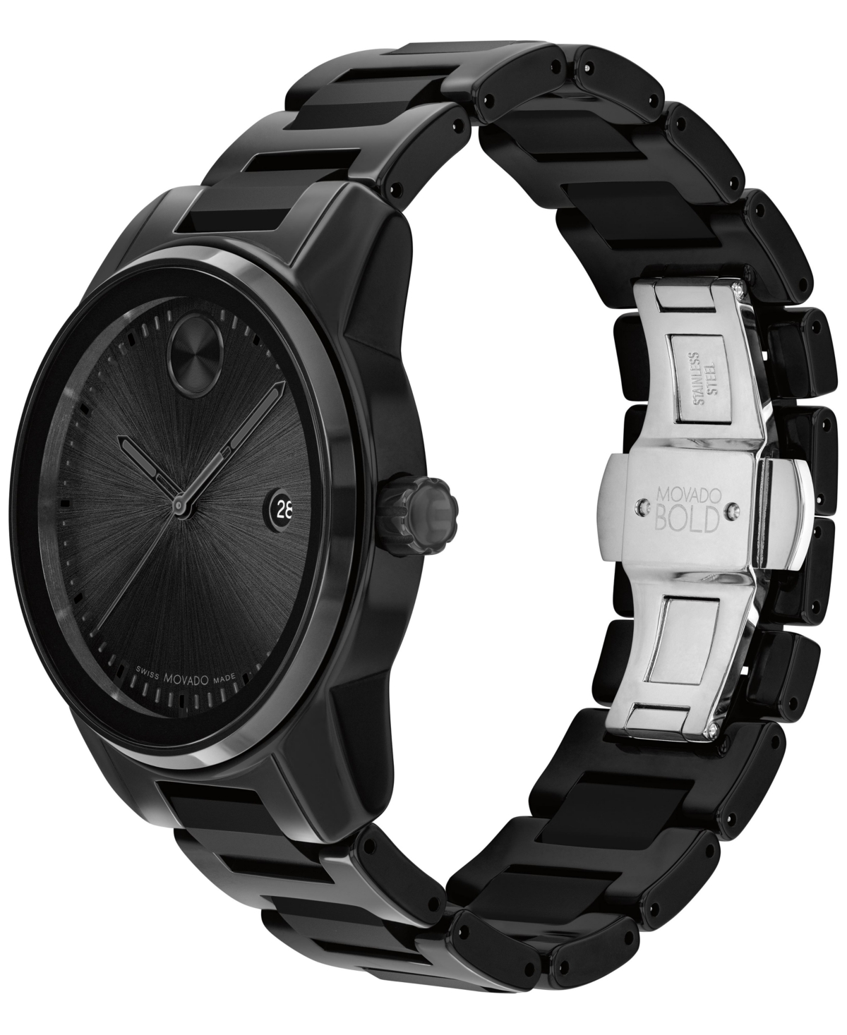 Shop Movado Men's Swiss Bold Verso Black Ceramic Bracelet Watch 42mm