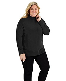 Plus Size Cotton Seam-Front Mock-Neck Sweater, Created for Macy's