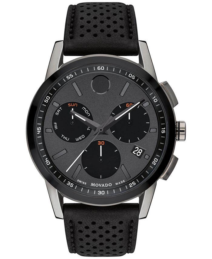 macys.com | Movado Men's Swiss Chronograph Museum Sport Black Perforated Leather Strap Watch 43mm