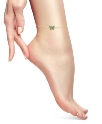 Green Cubic Zirconia Butterfly Ankle Bracelet, Created for Macy's