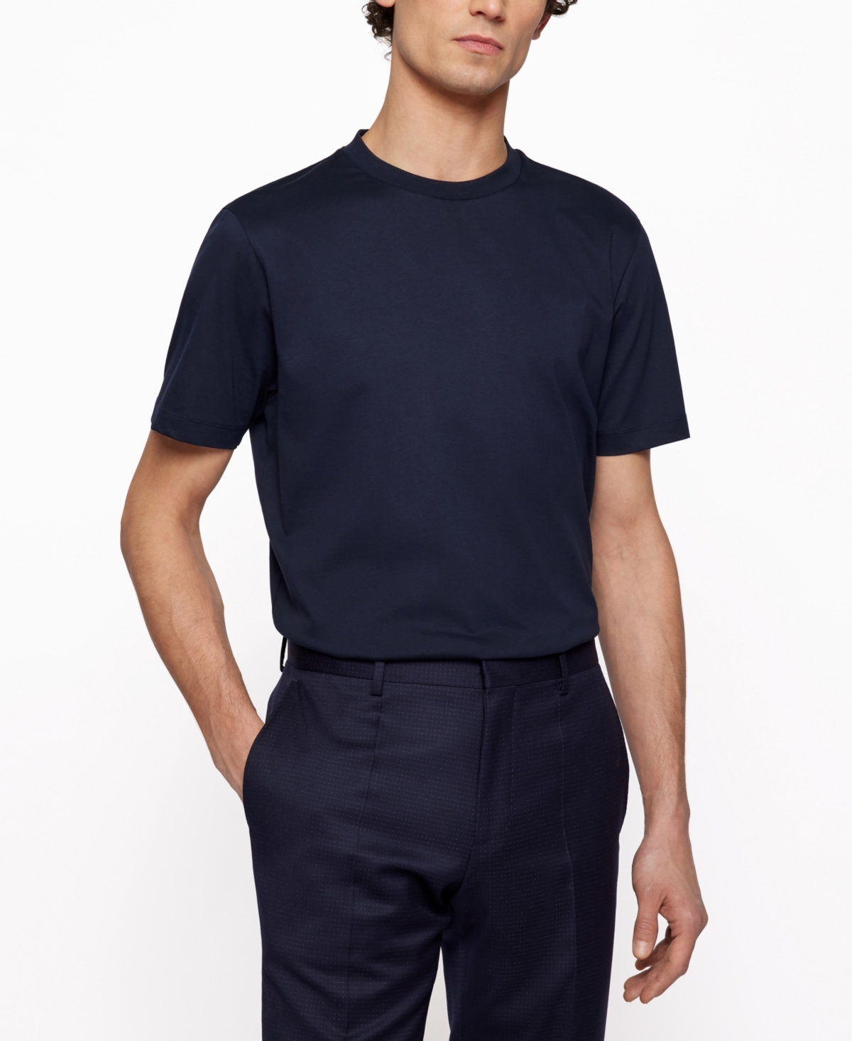 Shop Hugo Boss Boss Men's Cotton-jersey T-shirt In Dark Blue