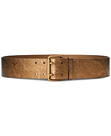 Women's Tooled Leather Double-Prong Bronze Belt