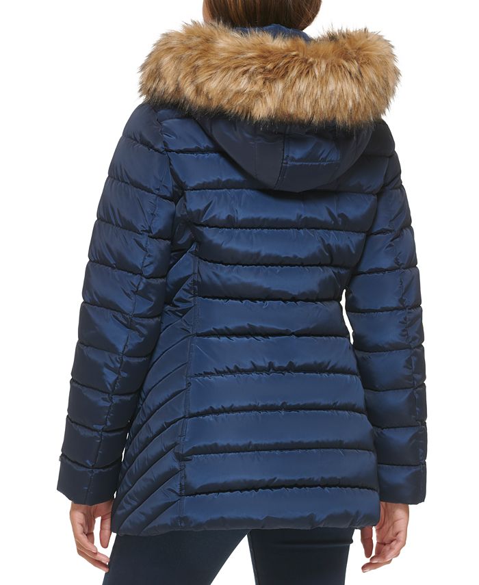 Faux Fur Trim Hooded Puffer Jacket for Women