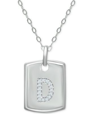 Giani Bernini Cubic Zirconia Initial Dog Tag Pendant Necklace in Sterling Silver 16 2 extender Created for Macys - D 76$