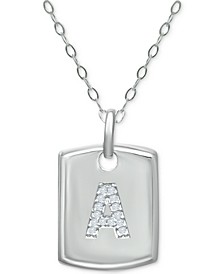 Cubic Zirconia Initial Dog Tag Pendant Necklace in Sterling Silver, 16" + 2" extender, Created for Macy's