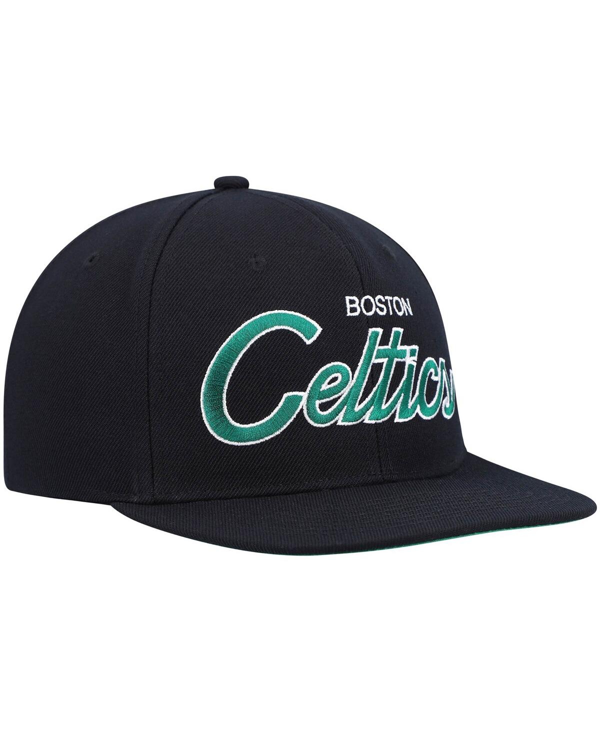 Shop Mitchell & Ness Men's  Black Boston Celtics Hardwood Classics Script 2.0 Snapback Hat