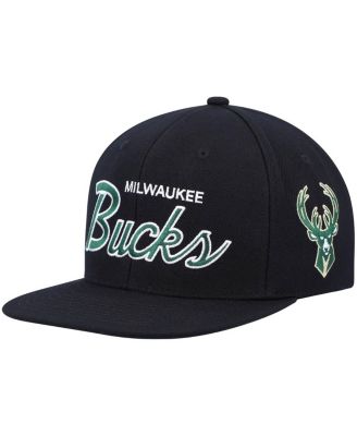 Men's Black Milwaukee Bucks Hardwood Classics Script 2.0 Snapback Hat