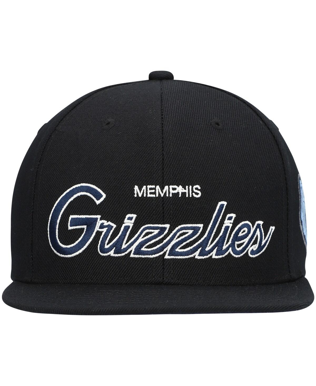 Mitchell & Ness Men's  Black Memphis Grizzlies Hardwood Classics Script 2.0 Snapback Hat In Black