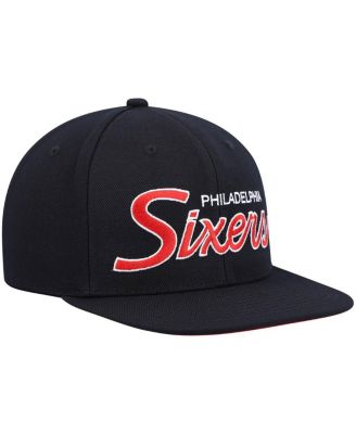 Men's Black Philadelphia 76Ers Hardwood Classics Script 2.0 Snapback Hat