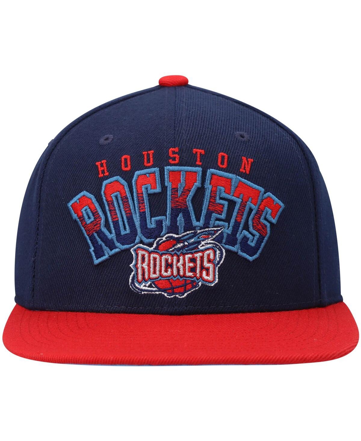 Shop Mitchell & Ness Men's  Navy, Red Houston Rockets Hardwood Classics Gradient Wordmark Snapback Hat In Navy,red