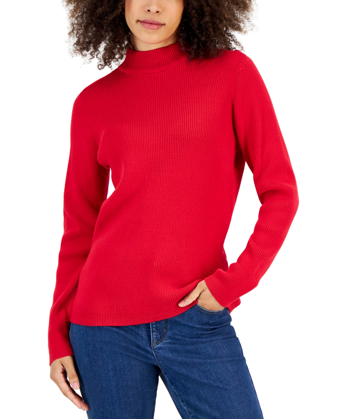 Women's Mock-Neck Sweater, Created for Macy's - New Red Amore