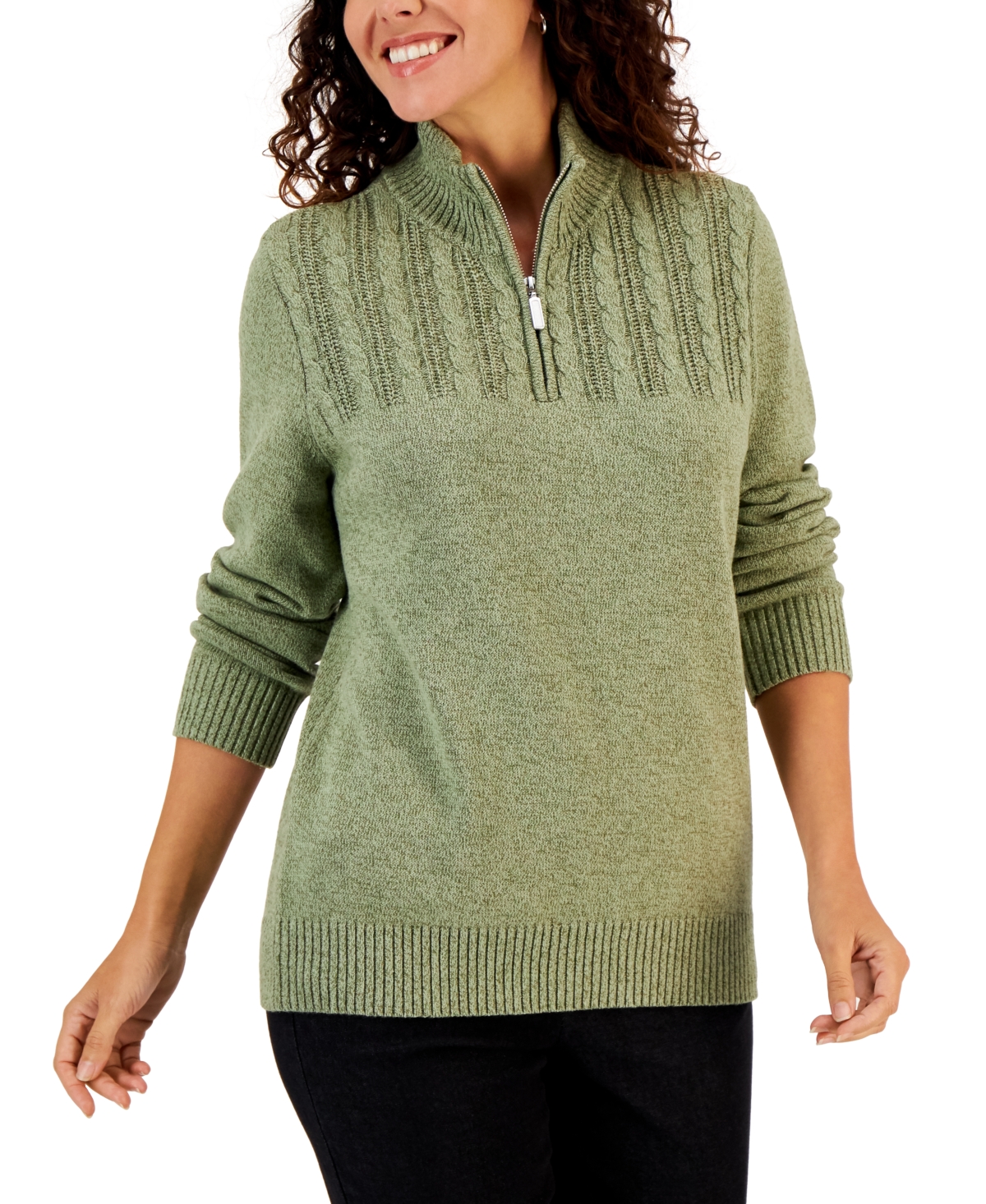 Women's Cotton Quarter-Zip Sweater, Created for Macy's - Hazel Marl