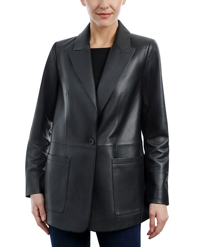 Michael Kors Women's Leather Blazer Coat, Created for Macy's & Reviews ...