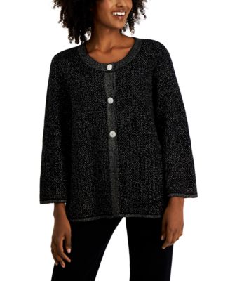JM Collection - Petite Button-Front 3/4-Sleeve Sweater