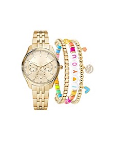 Women's Blush Leather Strap Analog Watch 36mm with Matching Bracelet and Earrings Set