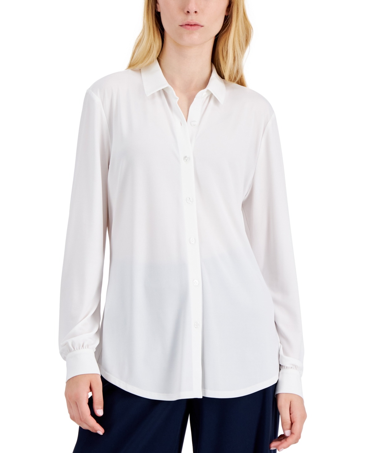 Tahari Asl Women's Button-front Knit Blouse In Ivory | ModeSens