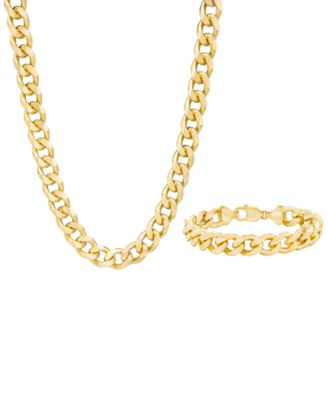 Macy's Mens Beveled Curb Link Necklace Bracelet Collection In 14k Gold Plated Sterling Silver