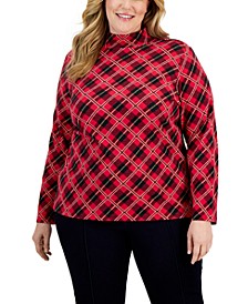 Plus Size Holiday Printed Mock-Neck Top, Created for Macy's