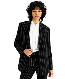 Women's Pinstripe One-Button Boyfriend Jacket, Created for Macy's 