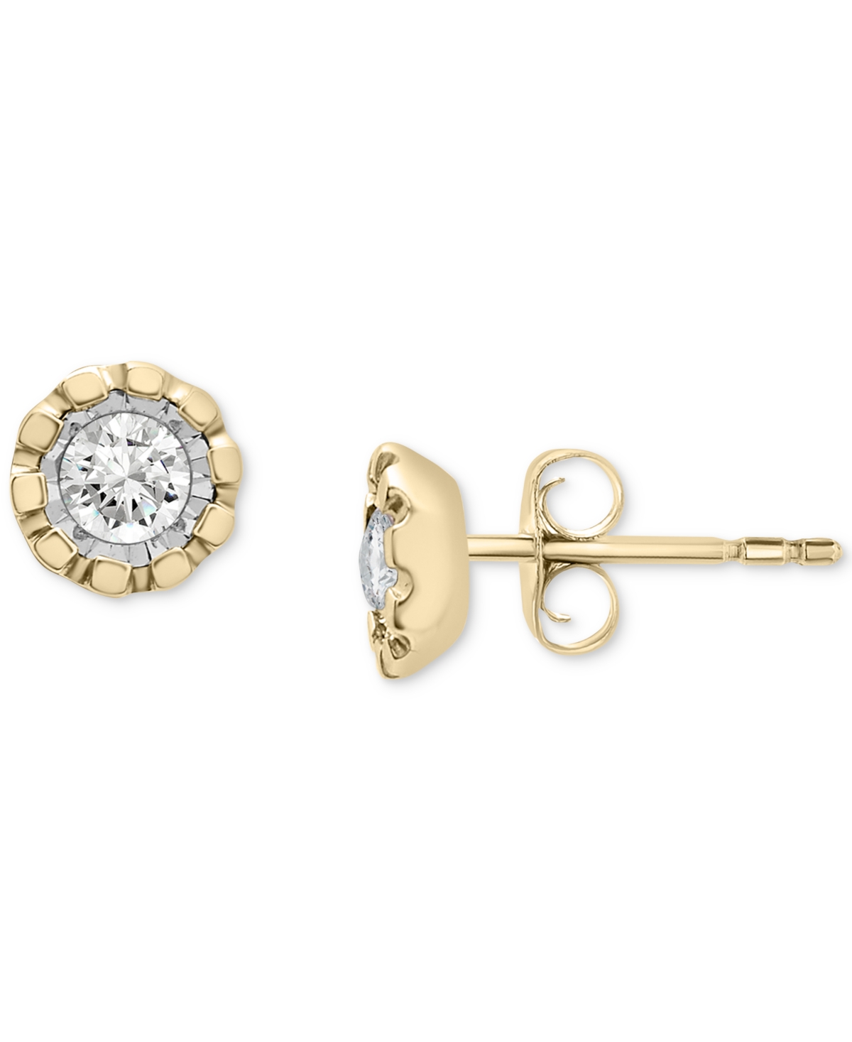 Shop Macy's Diamond Miracle Plate Stud Earrings (1/5 Ct. T.w.) In 14k Two-tone Gold In Yellow  White Gold
