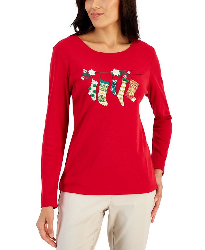 Karen Scott Women's Long-Sleeve Holiday Top, Created for Macy's ...