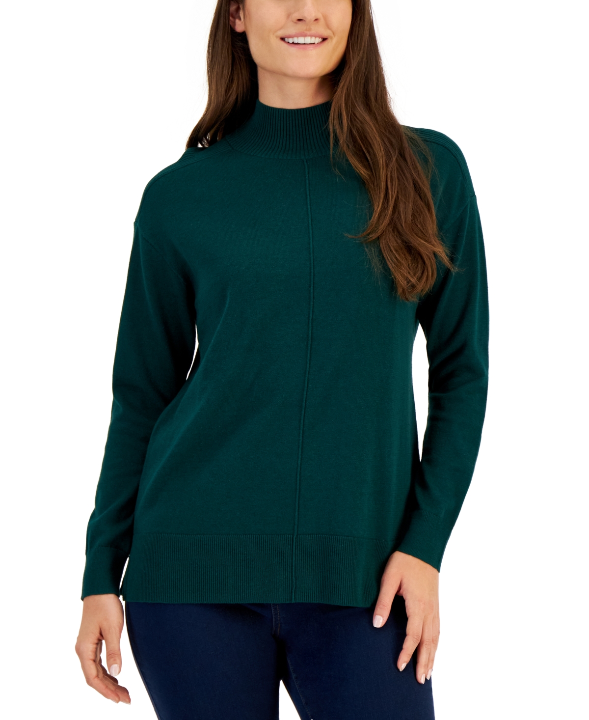 Karen Scott Women's Cotton Seam-Front Mock Neck Sweater, Created for Macy's