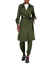 Women's Satin Roll-Tab-Sleeve Trench Coat, Created for Macy's