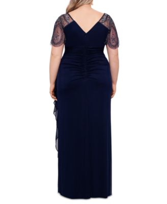 Plus Size Embellished Sheer Matte Jersey Gown