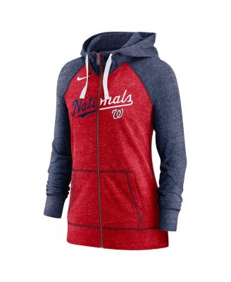 Women's Heathered Red and Heathered Navy Washington Nationals Split Wordmark Gym Vintage-Like Raglan Slub Full-Zip Hoodie