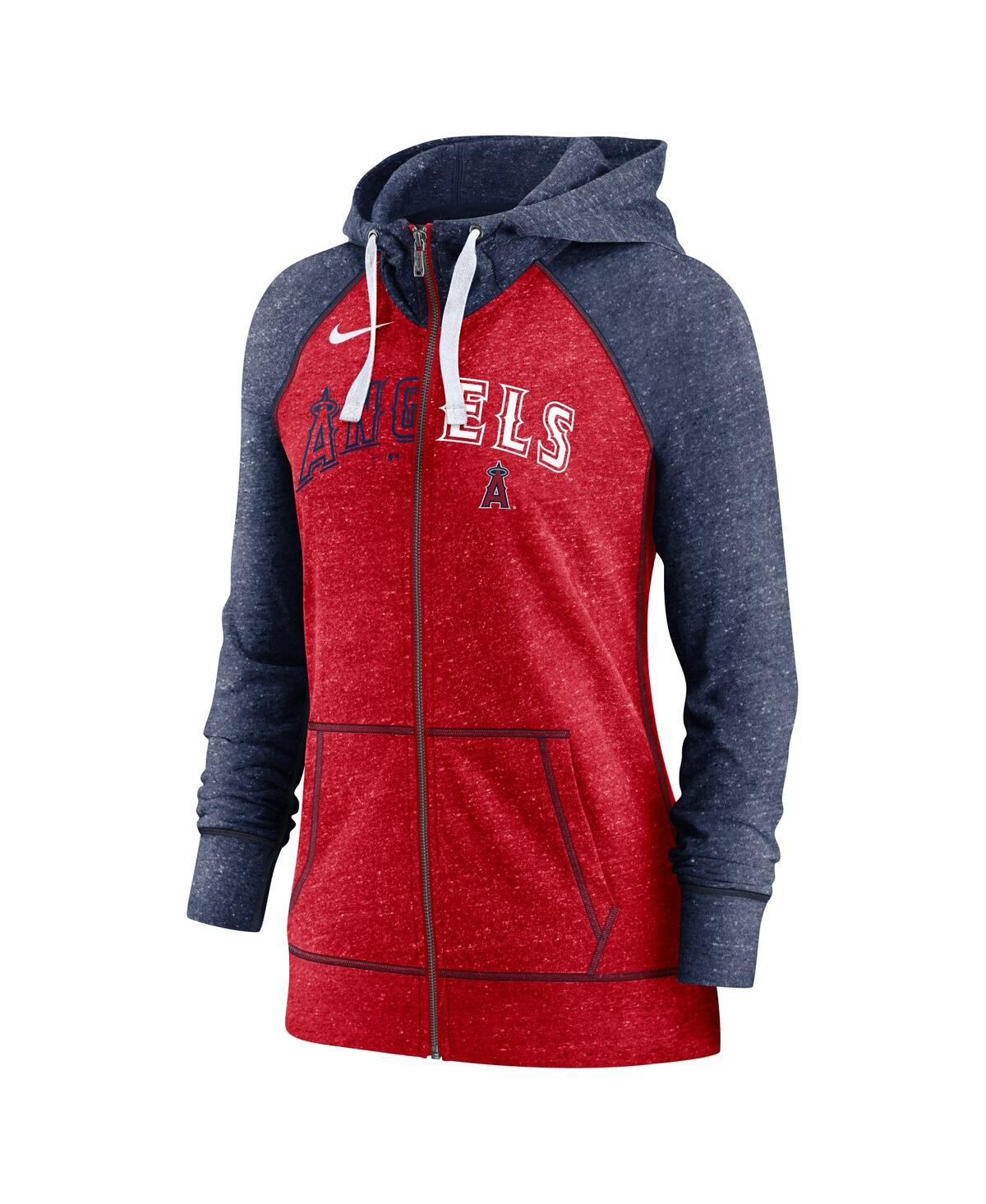 Nike Heathered Red/heathered Navy Los Angeles Angels Split Wordmark Gym Vintage Raglan Slub Full-zip In Heathered Red,heathered Navy
