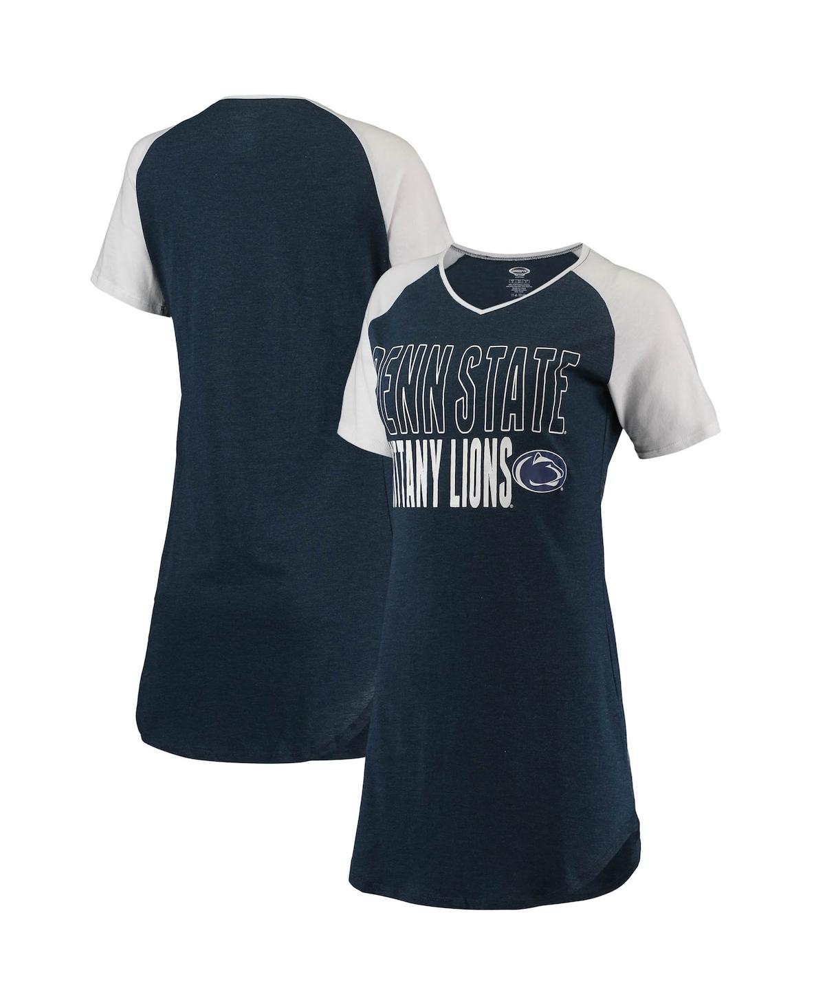 CONCEPTS SPORT WOMEN'S CONCEPTS SPORT NAVY, WHITE PENN STATE NITTANY LIONS RAGLAN V-NECK NIGHTSHIRT