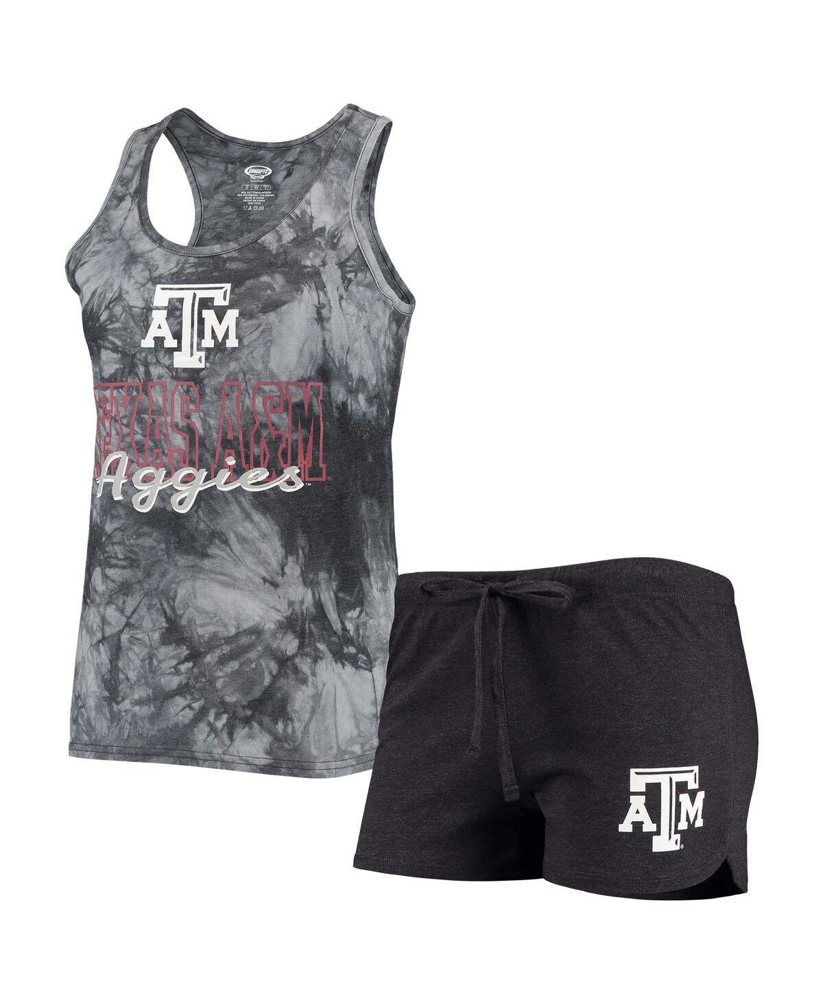 Concepts Sport Women's  Charcoal Texas A&m Aggies Billboard Tie-dye Tank Top And Shorts Set In Charcoal