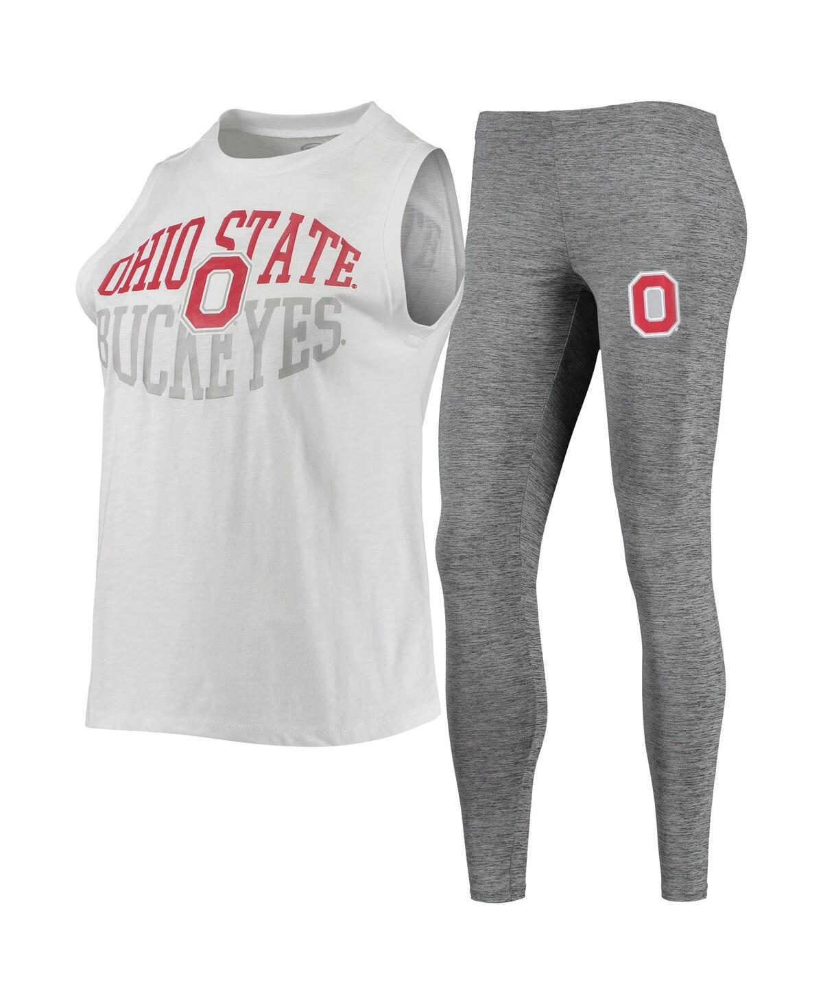 Concepts Sport Women's  Charcoal, White Ohio State Buckeyes Tank Top And Leggings Sleep Set In Charcoal,white