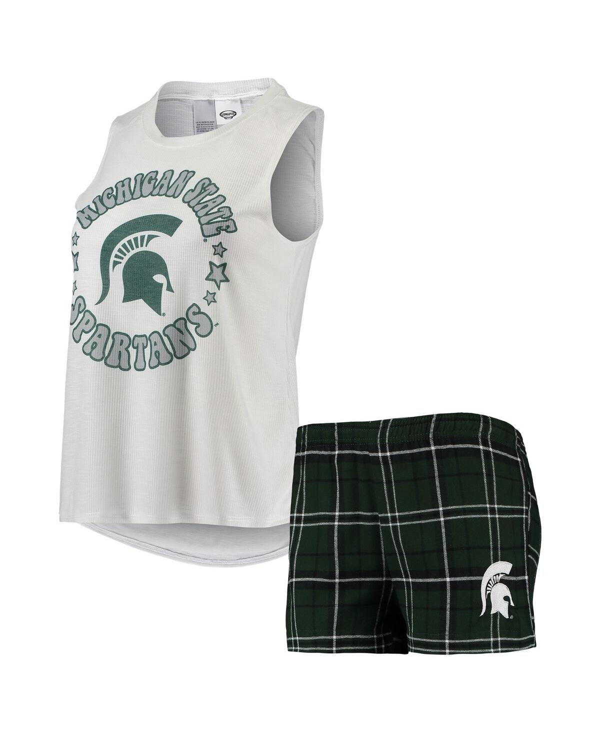 Concepts Sport Women's  Hunter Green, White Michigan State Spartans Ultimate Flannel Tank Top And Sho In Hunter Green,white